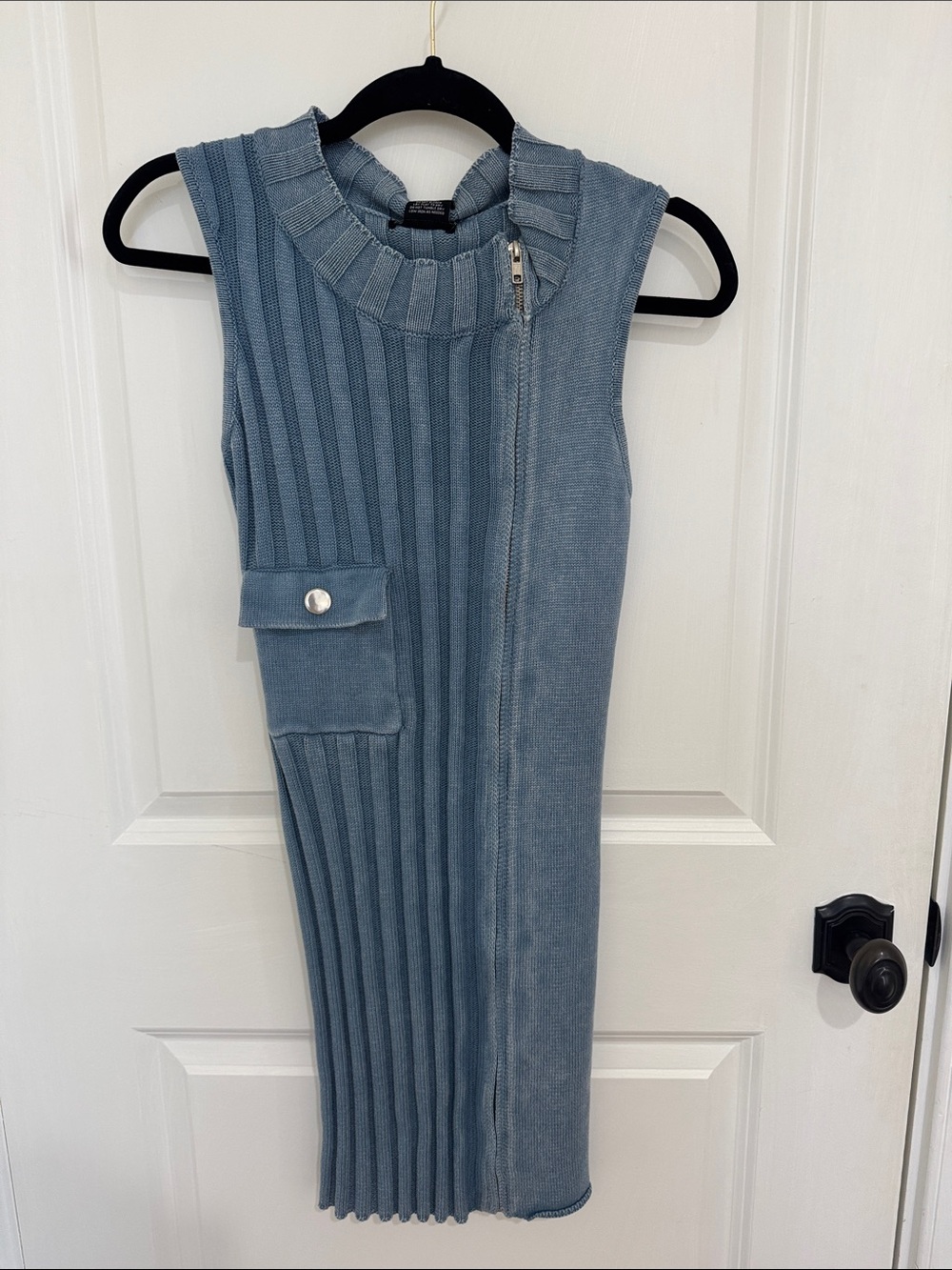 Sleeveless Ribbed Knit Midi Dress in Dusty Blue